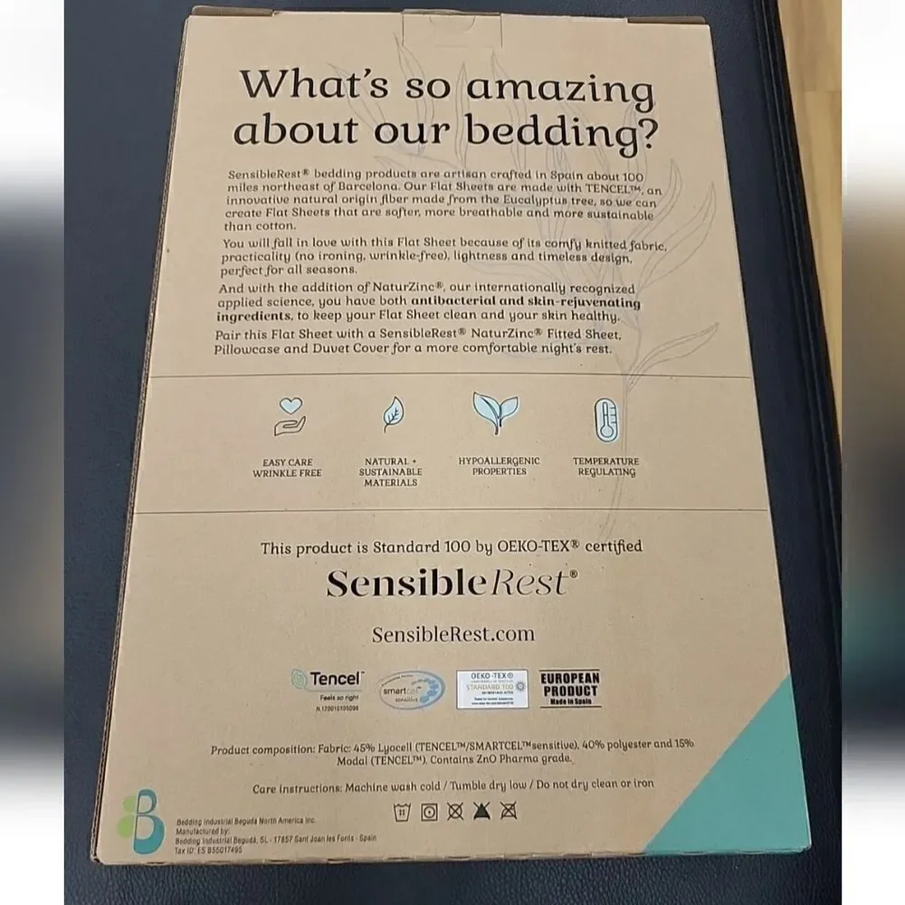Brand New in Box SENSIBLE REST NaturZinc® King Flat Sheet Ivory Ret. $170